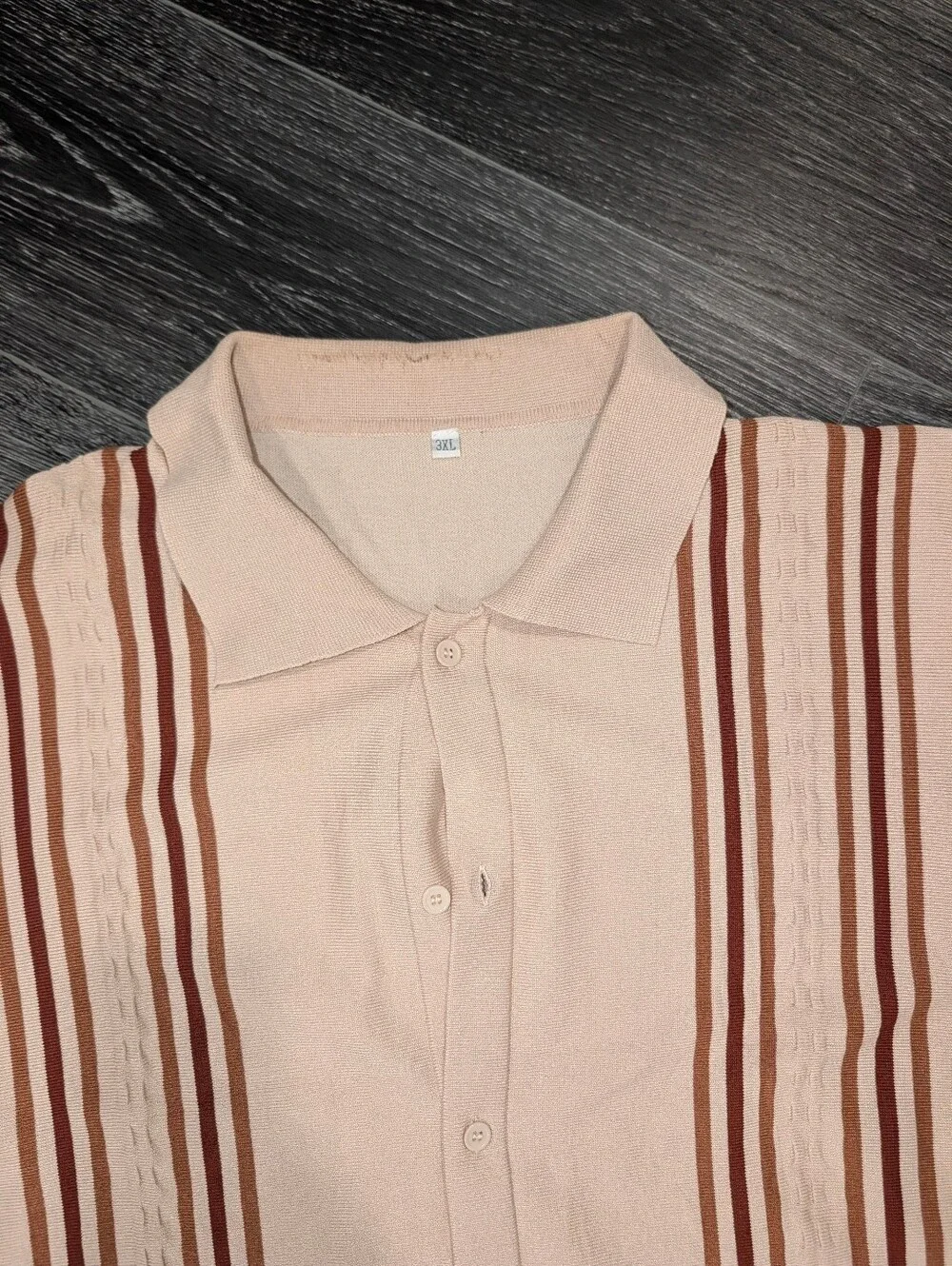 Men's Beige Stripe Knit Button-Front Undershirt